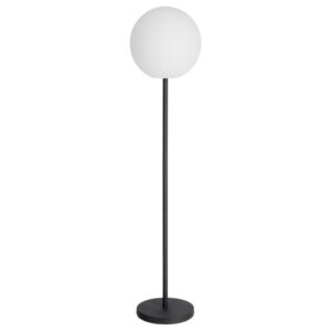 Bílá plastová stojací LED lampa Kave Home Dinesh 155 cm s černou podnoží